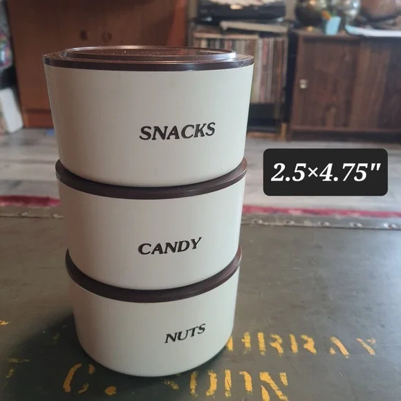 Vintage Stanley Home Products Cream And Brown Lidded Stackable Canisters Storage - Picture 5 of 5